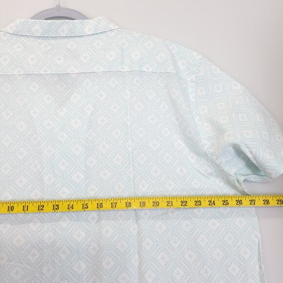 J. Ferrar Button Up Shirt Linen Blend Men XXL Slim Short Sleeve Geo White Blue - Picture 4 of 8
